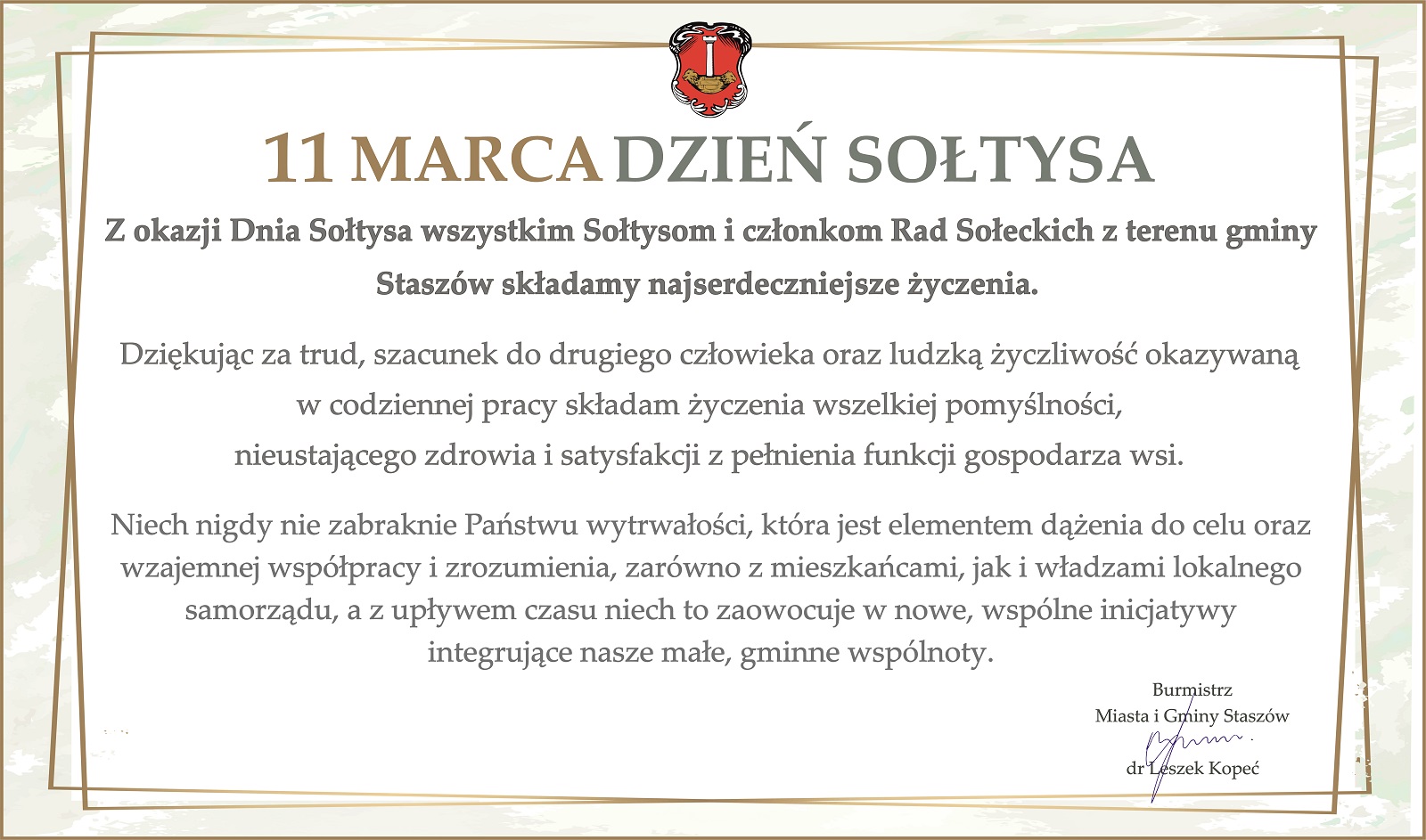 Życzenia z Okazji Dnia Sołtysa